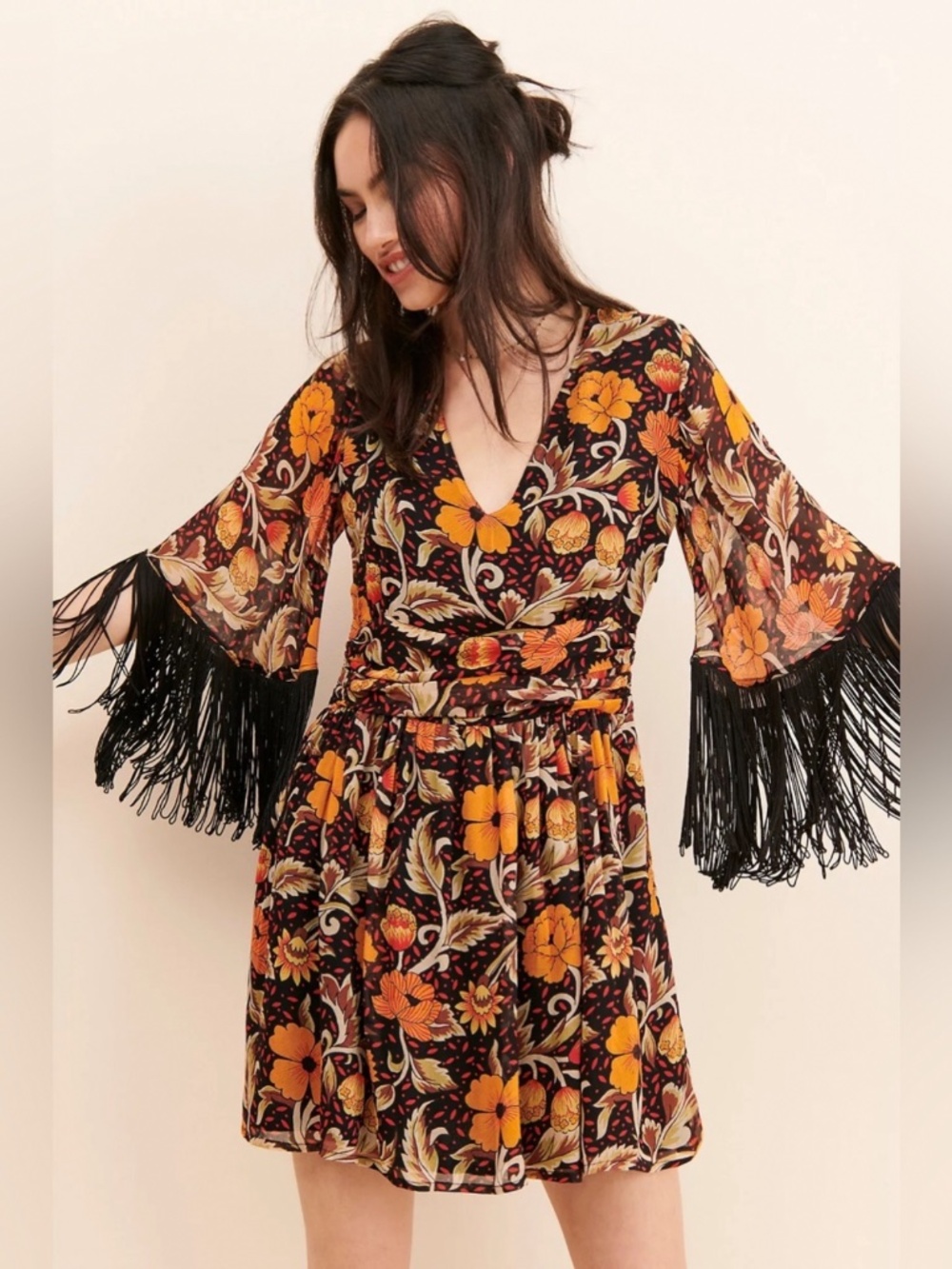Anthropologie Verb Floral Fringe Mini Dress.